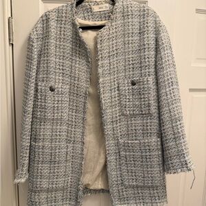 Mango Tweed Jacket in Light Blue and Cream
